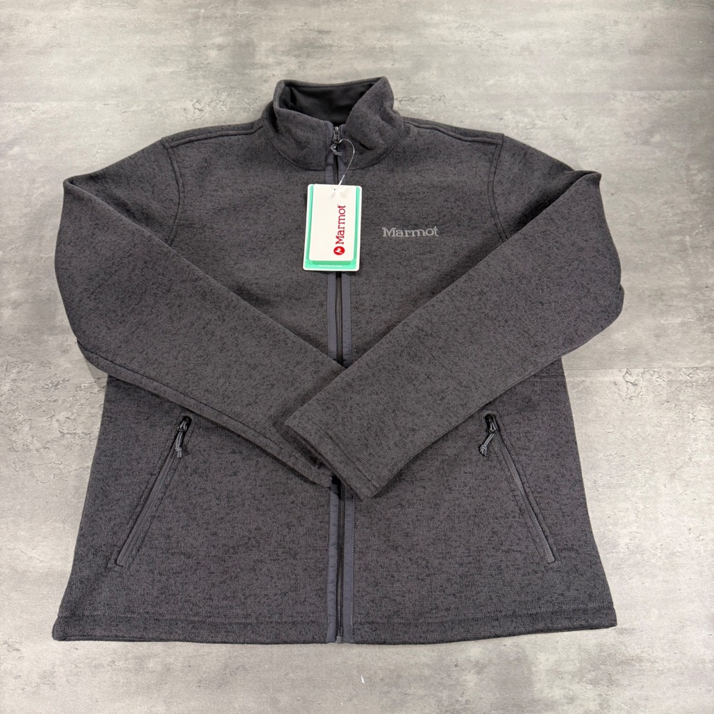 Marmot Jacket Women M Drop Line Black Heather Full Zip Fleece NEW $100 Hiking